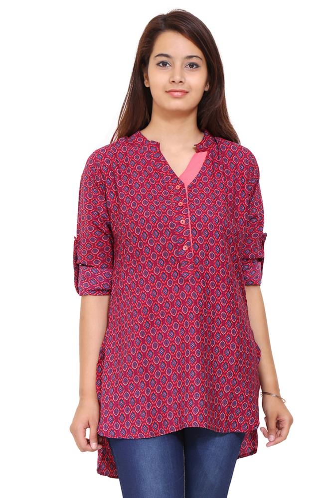 Pink Printed Shirt For Women fusion wear at LilashahExports.com