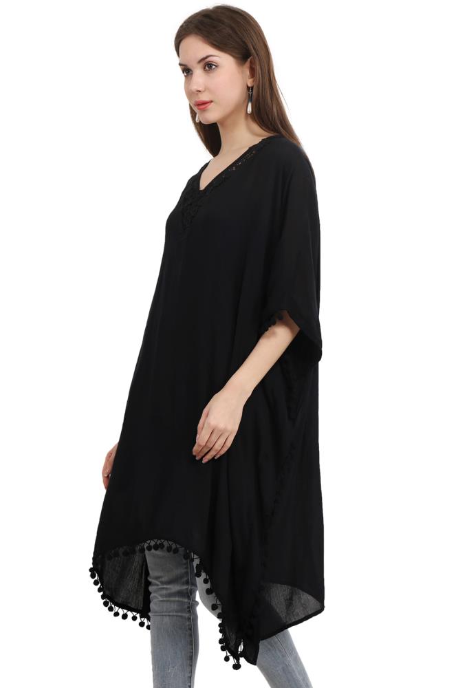 Rayon Crepe Solid Women Fit and Flare Black With Lace Dress Buy at ...