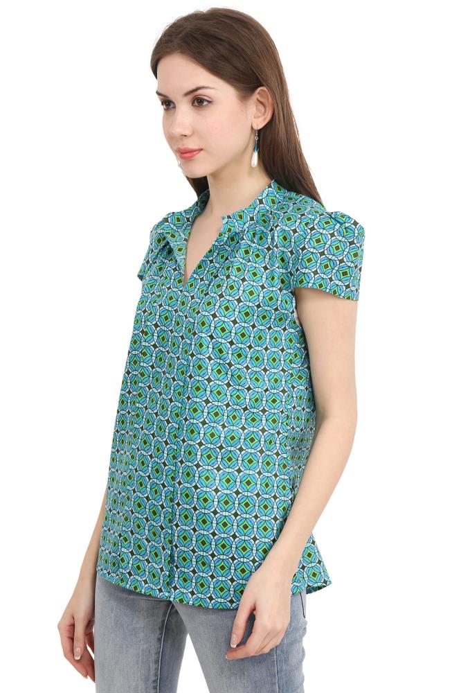 Cotton Printed C.Green Cap Sleeve Slim Fit Top Buy at lilashahexports.com